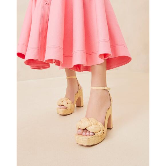 Loeffler Randall Fae Natural Raffia Platform Heel Sandals Sz 11 Woven Espadrille - Picture 2 of 9